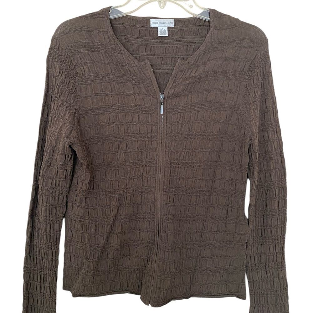 Petite Sophisticate Brown Zipper Front Jacket